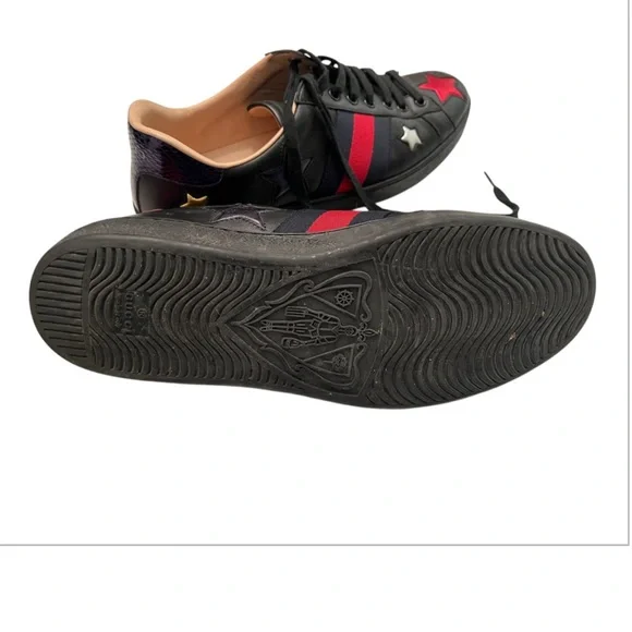 Men’s Gucci black leather Ace metallic stars low top sneakers. AUTHENTIC - Picture 3 of 6